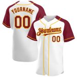 Custom Name Number Baseball Jersey - Personalized White Crimson Gold Authentic Raglan Sleeves Personalized White Crimson-Gold