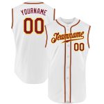 Custom Name Number Sleeveless Baseball Jersey - Personalized White Crimson-Gold Authentic Design Personalized White Crimson-Gold