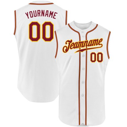 Custom Name Number Sleeveless Baseball Jersey - Personalized White Crimson-Gold Authentic Design Personalized White Crimson-Gold