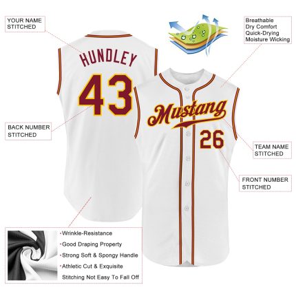 Custom Name Number Sleeveless Baseball Jersey - Personalized White Crimson-Gold Authentic Design Personalized White Crimson-Gold