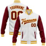 Custom Name Number Varsity Letterman Jacket Crimson Gold Bomber Full-Snap Two Tone Personalized Team Apparel Personalized
