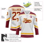 Custom Name and Number Hockey Jersey - Personalized White Crimson and Gold Lace Neck Team Apparel Personalized White Crimson-Gold