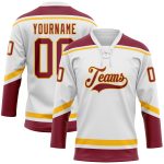 Custom Name and Number Hockey Jersey - Personalized White Crimson and Gold Lace Neck Team Apparel Personalized White Crimson-Gold
