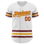 Personalized Authentic Baseball Jersey with Custom Name and Number - White Crimson Gold Line Personalized White Crimson-Gold