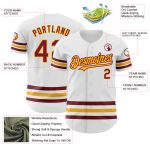 Personalized Authentic Baseball Jersey with Custom Name and Number - White Crimson Gold Line Personalized White Crimson-Gold