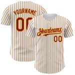 Custom Personalized Crimson Gold Pinstripe Baseball Jersey with Name Number - White Authentic Team Apparel Personalized White