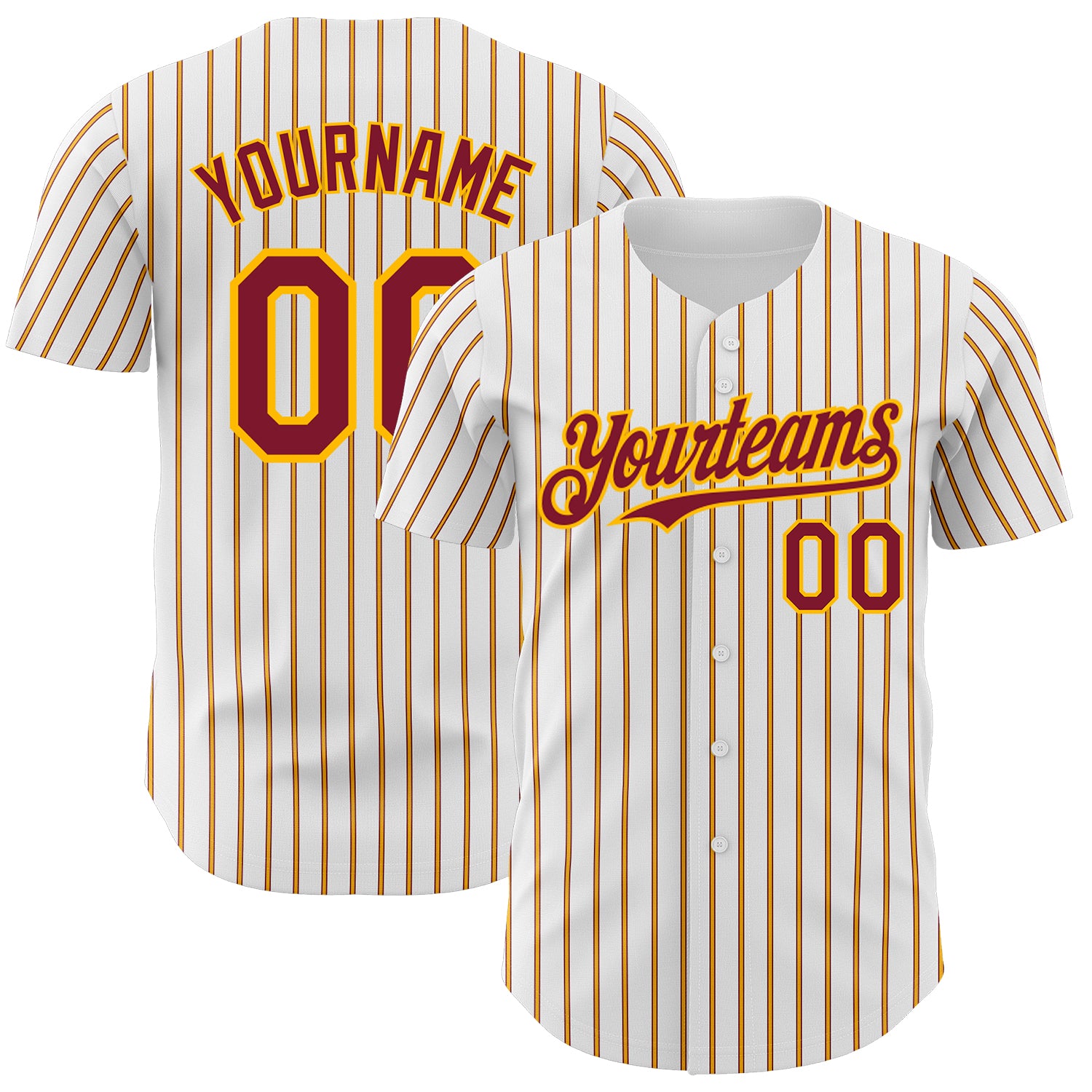Custom Personalized Crimson Gold Pinstripe Baseball Jersey with Name Number - White Authentic Team Apparel Personalized White