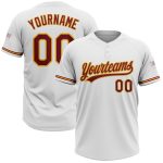 Customizable Crimson and Gold Unisex Softball Jersey - Personalized Two-Button Athletic Wear Personalized White Crimson-Gold