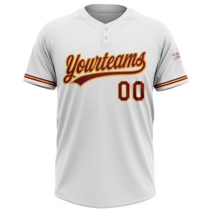 Customizable Crimson and Gold Unisex Softball Jersey - Personalized Two-Button Athletic Wear Personalized White Crimson-Gold