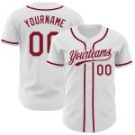 Personalized Baseball Jersey - Authentic White Crimson-Gray Design Personalized White Crimson-Gray Authentic Baseball Jersey