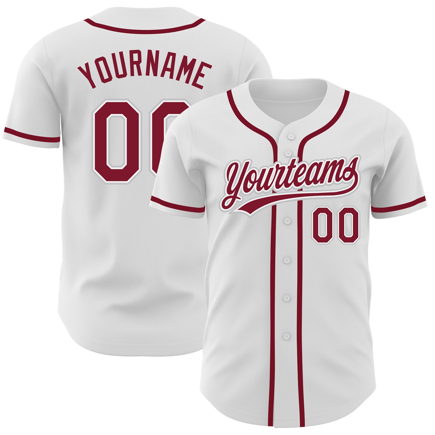 Personalized Baseball Jersey - Authentic White Crimson-Gray Design Personalized White Crimson-Gray Authentic Baseball Jersey