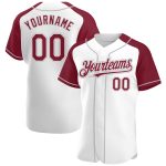 Custom Baseball Jersey with Personalized Name and Number - White Crimson Gray Authentic Raglan Sleeves Personalized White
