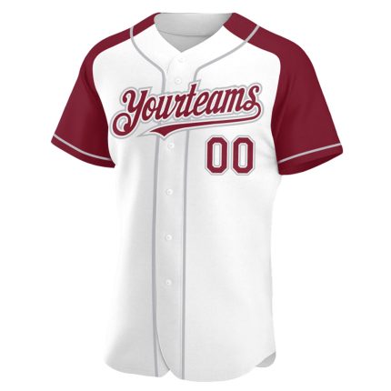 Custom Baseball Jersey with Personalized Name and Number - White Crimson Gray Authentic Raglan Sleeves Personalized White