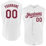 Custom Name and Number Personalized Baseball Jersey - White Crimson-Gray Authentic Sleeveless Design Personalized White Crimson-Gray