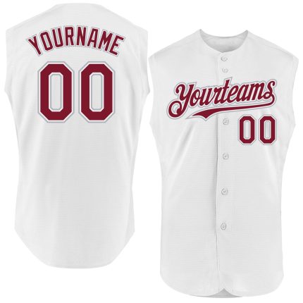 Custom Name and Number Personalized Baseball Jersey - White Crimson-Gray Authentic Sleeveless Design Personalized White Crimson-Gray