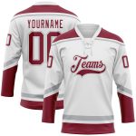 Custom Crimson-Gray Hockey Jersey with Personalized Name and Number - White Lace Neck Team Gear Personalized White Crimson-Gray