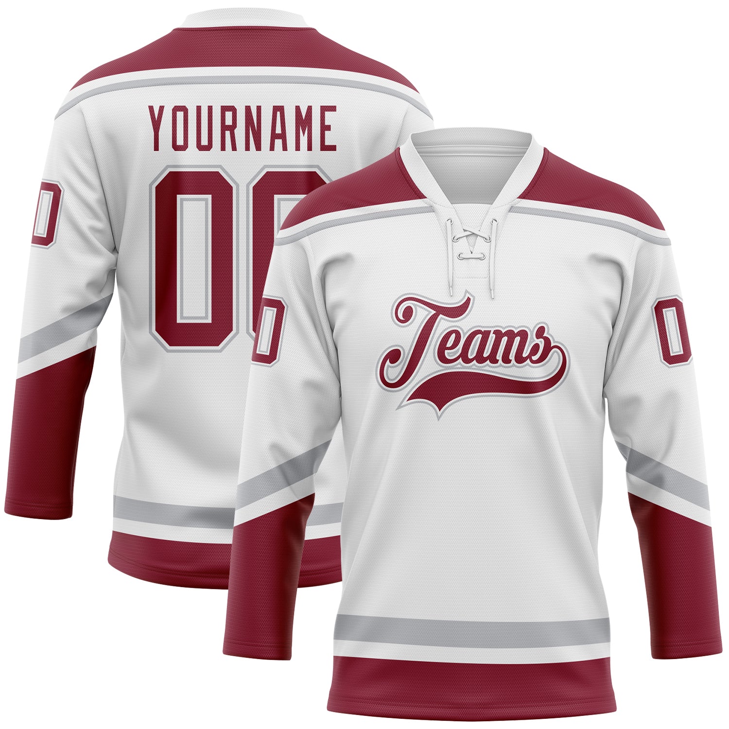Custom Crimson-Gray Hockey Jersey with Personalized Name and Number - White Lace Neck Team Gear Personalized White Crimson-Gray