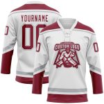 Custom Crimson-Gray Hockey Jersey with Personalized Name and Number - White Lace Neck Team Gear Personalized White Crimson-Gray