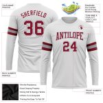 Custom Team Performance T-Shirt with Personalized Name and Number - White Crimson-Grey Long Sleeve Personalized White Crimson-Gray