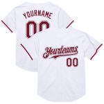 Custom Name & Number Personalized Throwback Baseball Jersey - White Crimson-Gray Mesh Authentic Team Jersey Personalized