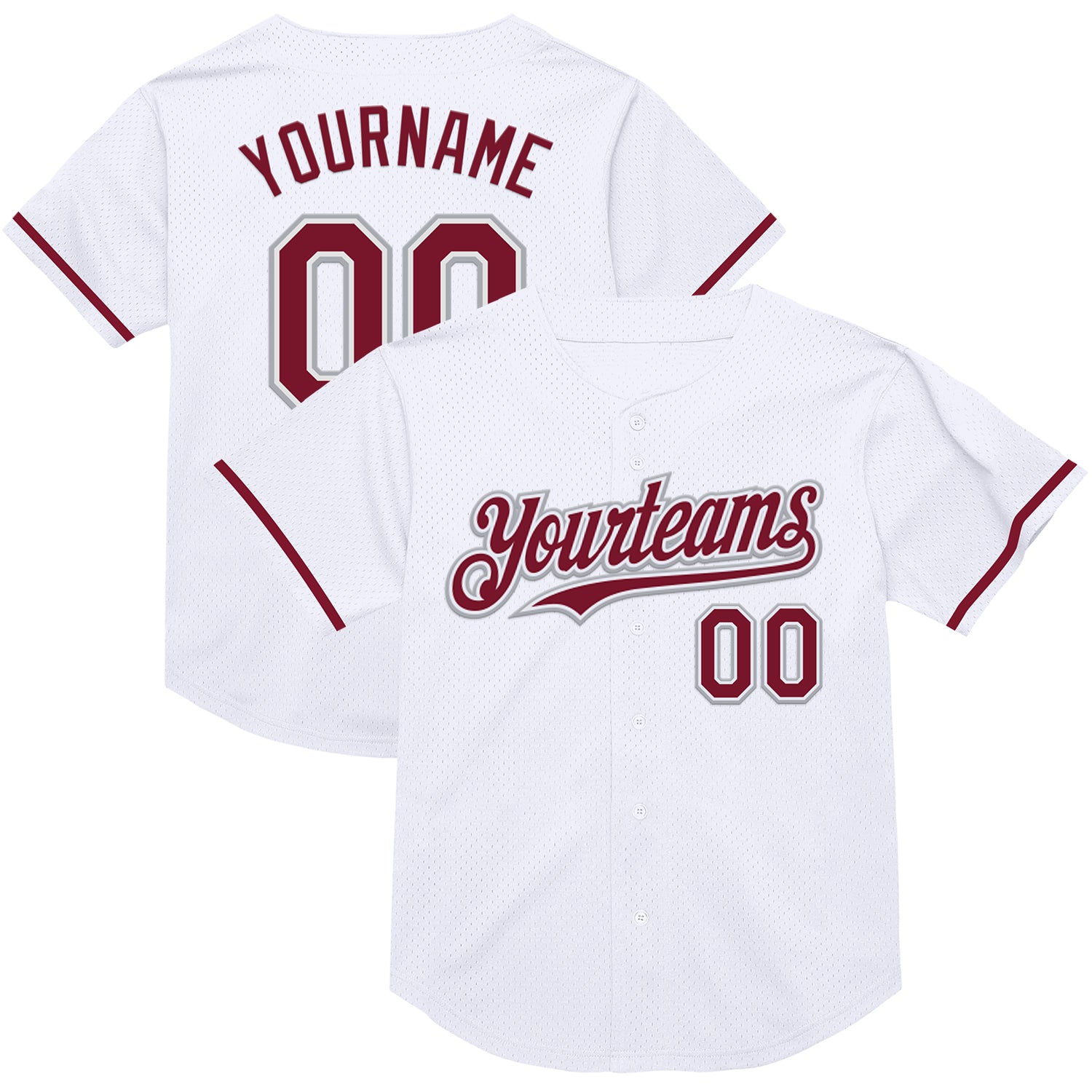 Custom Name & Number Personalized Throwback Baseball Jersey - White Crimson-Gray Mesh Authentic Team Jersey Personalized
