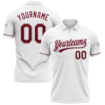 Custom Team Name Number Performance Golf Polo Shirt in White Crimson-Gray Personalized White Crimson-Gray Performance Vapor