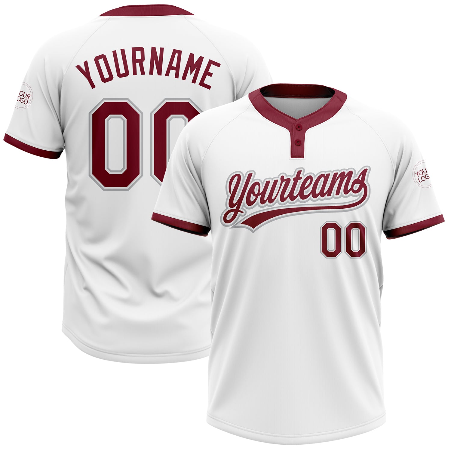 Custom Name Number Unisex Softball Jersey Personalized White Crimson-Gray Two-Button Style Personalized White Crimson-Gray