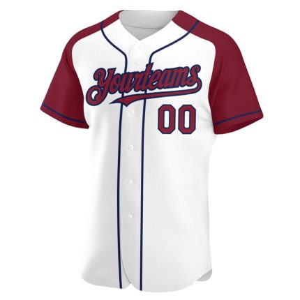 Custom Name and Number Personalized Baseball Jersey - White Crimson-Navy Authentic Raglan Sleeves Personalized White Crimson-Navy