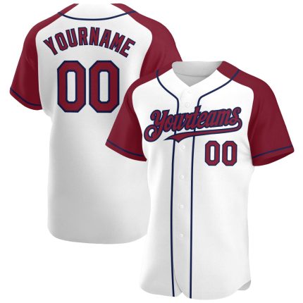 Custom Name and Number Personalized Baseball Jersey - White Crimson-Navy Authentic Raglan Sleeves Personalized White Crimson-Navy