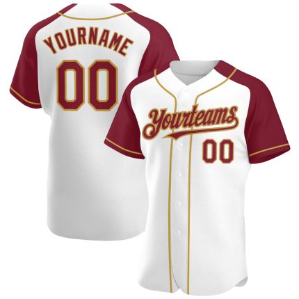 Custom Name Number Personalized Baseball Jersey White Crimson Old Gold Authentic Raglan Sleeves Personalized White Crimson-Old