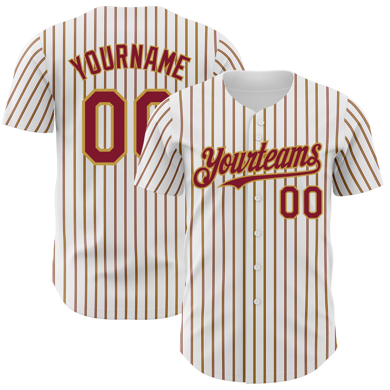 Custom Crimson Gold Pinstripe Baseball Jersey with Personalized Name & Number - Authentic Team Gear Personalized White (Crimson