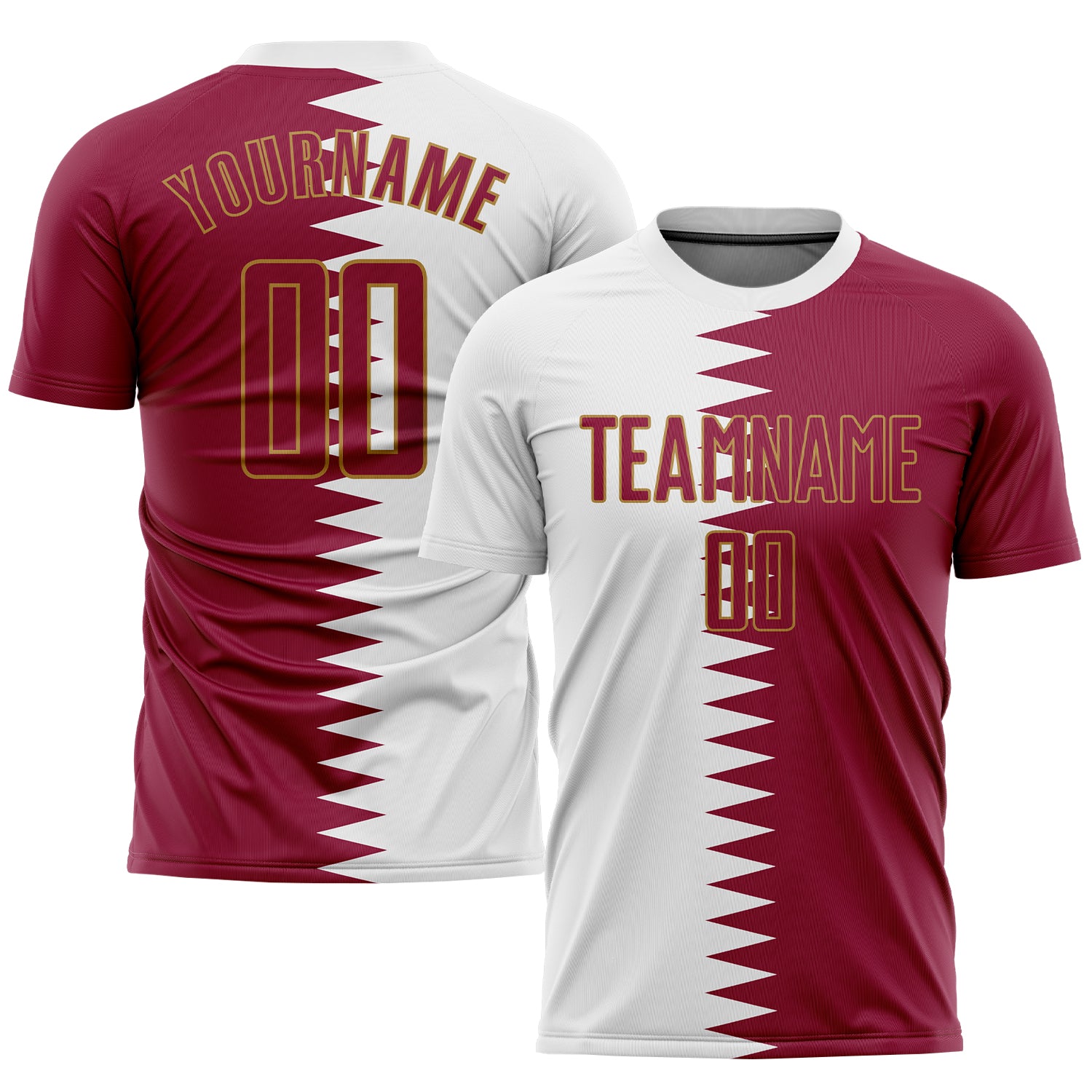 Custom Qatari Flag Soccer Jersey with Name and Number - Personalized White Crimson & Old Gold Sublimation Uniform Personalized