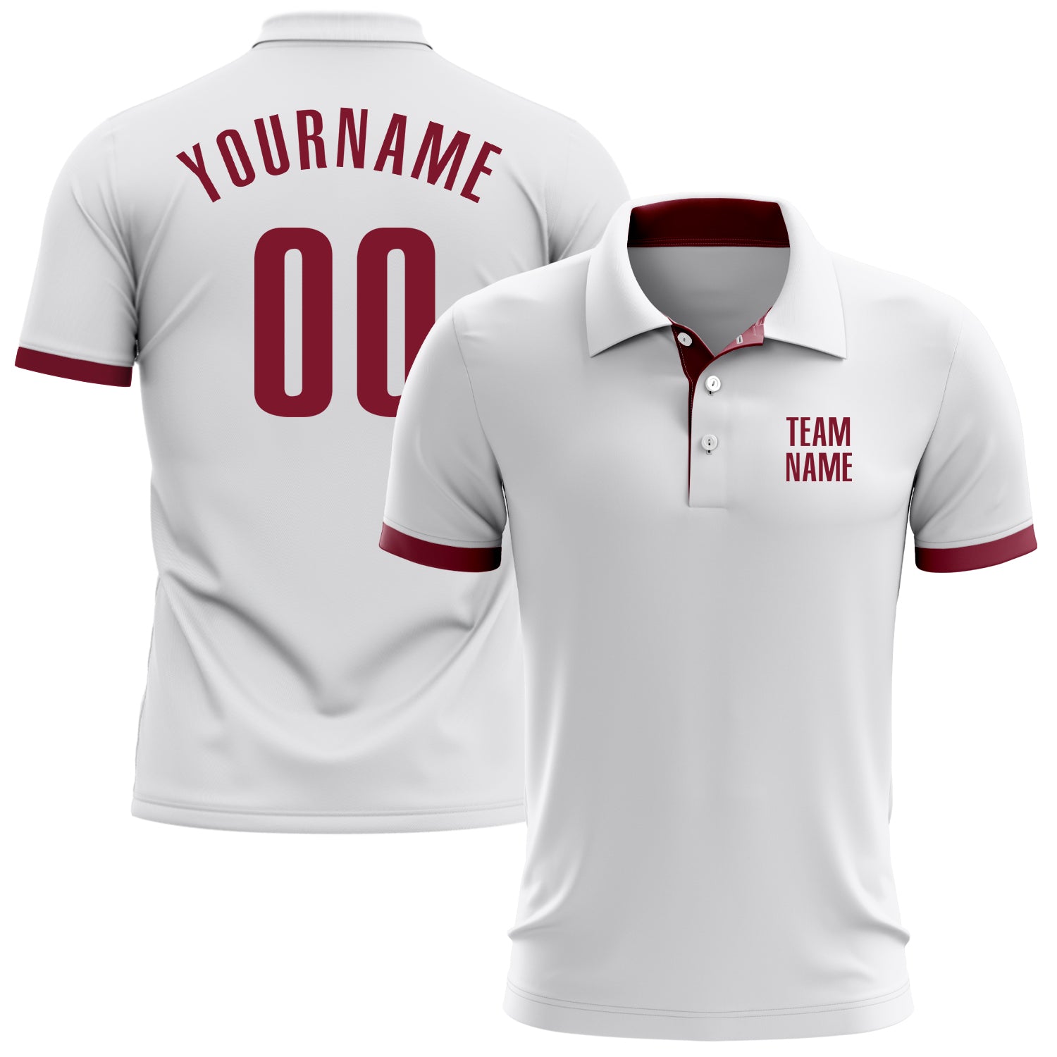 Custom Team Name Number Performance Golf Polo Shirt - Personalized White Crimson Personalized White Crimson Performance Golf