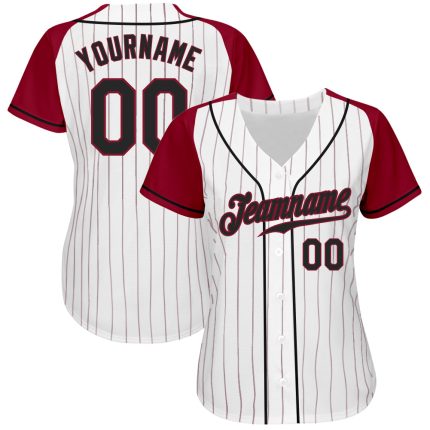 Custom Crimson Pinstripe Baseball Jersey with Personalized Name and Number - Authentic Black and White Raglan Sleeves Personalized