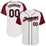 Custom Crimson Pinstripe Baseball Jersey with Personalized Name and Number - Authentic Black and White Raglan Sleeves Personalized