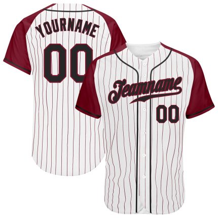 Custom Crimson Pinstripe Baseball Jersey with Personalized Name and Number - Authentic Black and White Raglan Sleeves Personalized