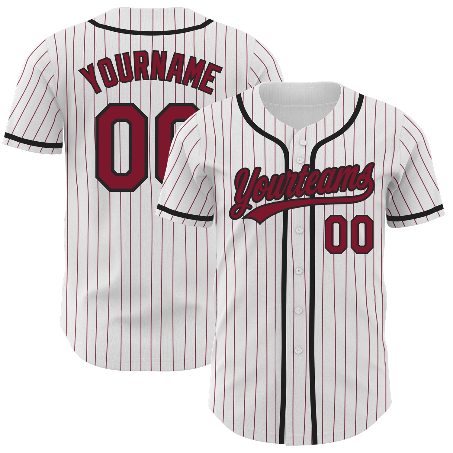 Custom Personalized Crimson Black Pinstripe Baseball Jersey with Name and Number - Authentic Team Apparel Personalized White
