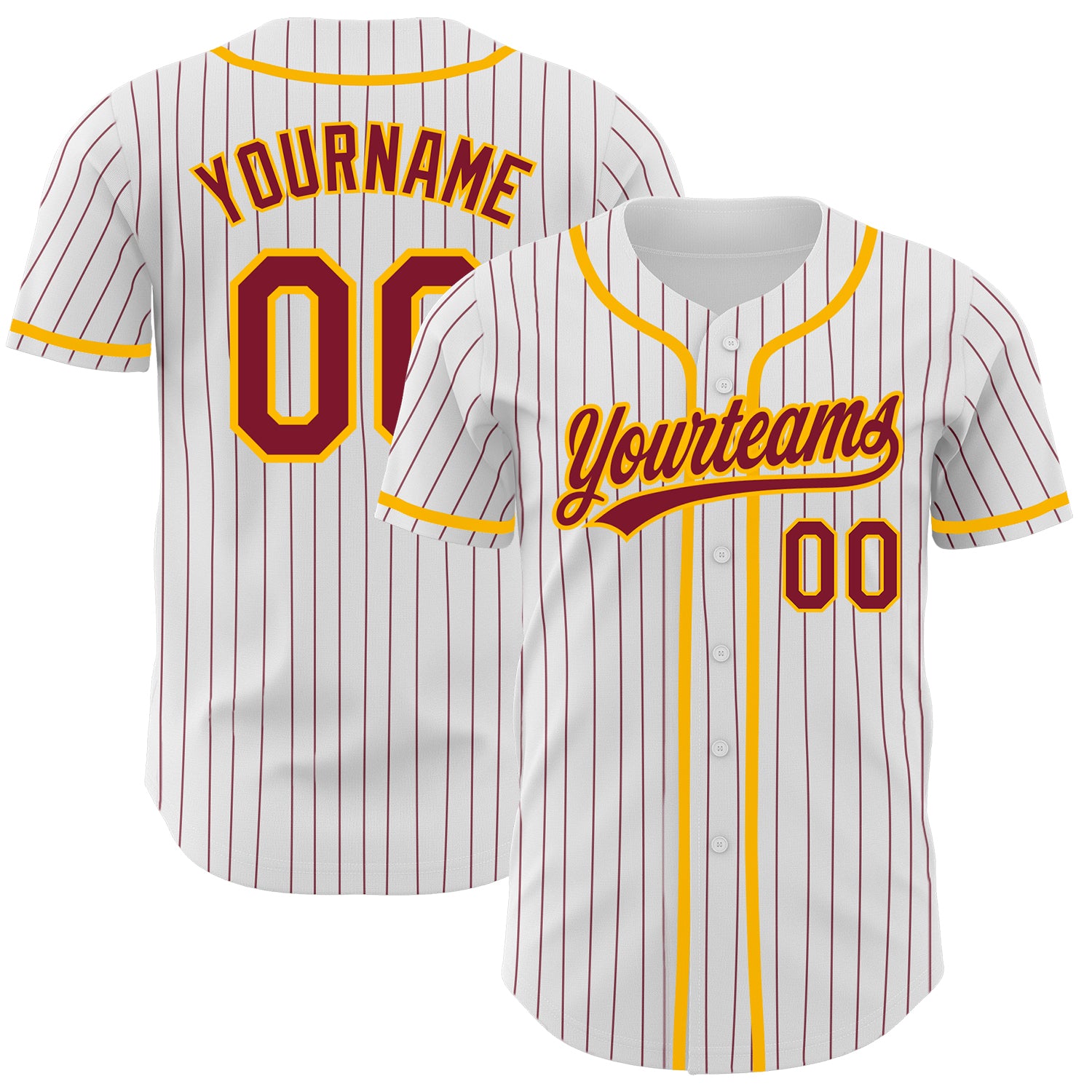 Personalized Crimson Gold Pinstripe Baseball Jersey with Custom Name & Number - Authentic Team Apparel Personalized White