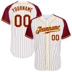 Custom Personalized Crimson Gold Baseball Jersey with Pinstripes, Authentic Raglan Sleeves, Name & Number Personalized White