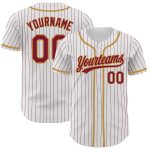 Custom Personalized Baseball Jersey - White Crimson Pinstripe - Authentic Team Name & Number Personalized White Crimson Pinstripe