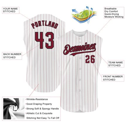 Custom Name Number Personalized White Crimson Pinstripe Gold Authentic Sleeveless Jersey - Baseball Team Jersey Personalized