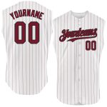 Custom Name Number Personalized White Crimson Pinstripe Gold Authentic Sleeveless Jersey - Baseball Team Jersey Personalized