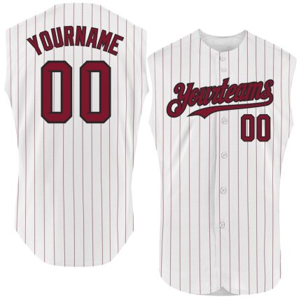 Custom Name Number Personalized White Crimson Pinstripe Gold Authentic Sleeveless Jersey - Baseball Team Jersey Personalized