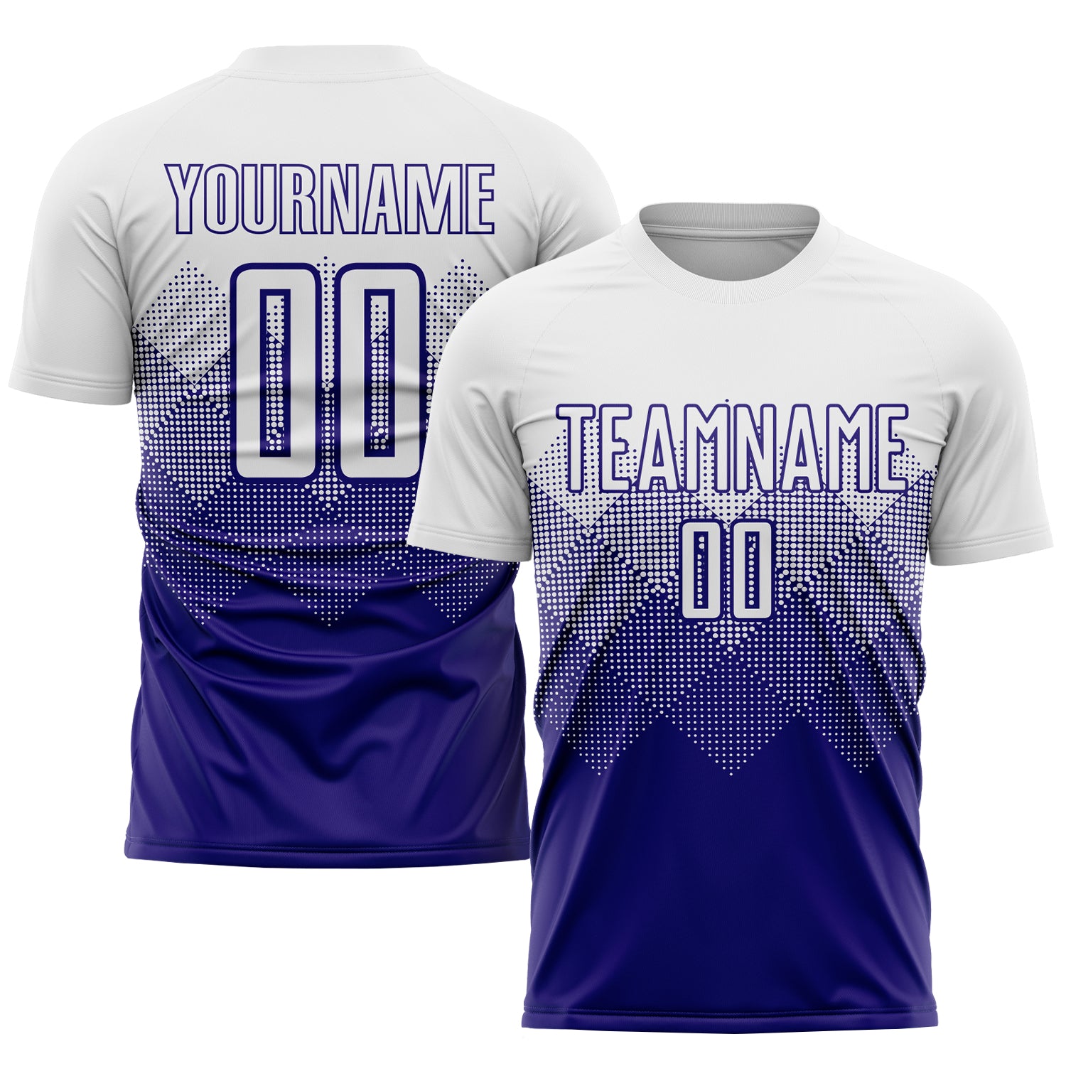 Custom Sublimation Soccer Jersey with Personalized Name and Number in White and Dark Purple - Team Uniform Personalized White