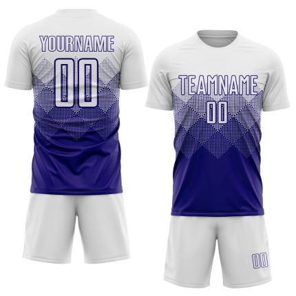 Custom Sublimation Soccer Jersey with Personalized Name and Number in White and Dark Purple - Team Uniform Personalized White