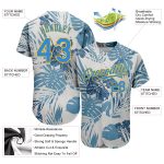 Personalized Hawaii Palm Leaves and Flowers Baseball Jersey Custom Name Number - Electric Blue-Gold 3D Pattern Design Personalized