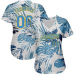 Personalized Hawaii Palm Leaves and Flowers Baseball Jersey Custom Name Number - Electric Blue-Gold 3D Pattern Design Personalized