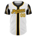 Custom Baseball Jersey with Personalized Name and Number - White Gold-Black Team Colors, Arm Shapes Personalized White Gold-Black