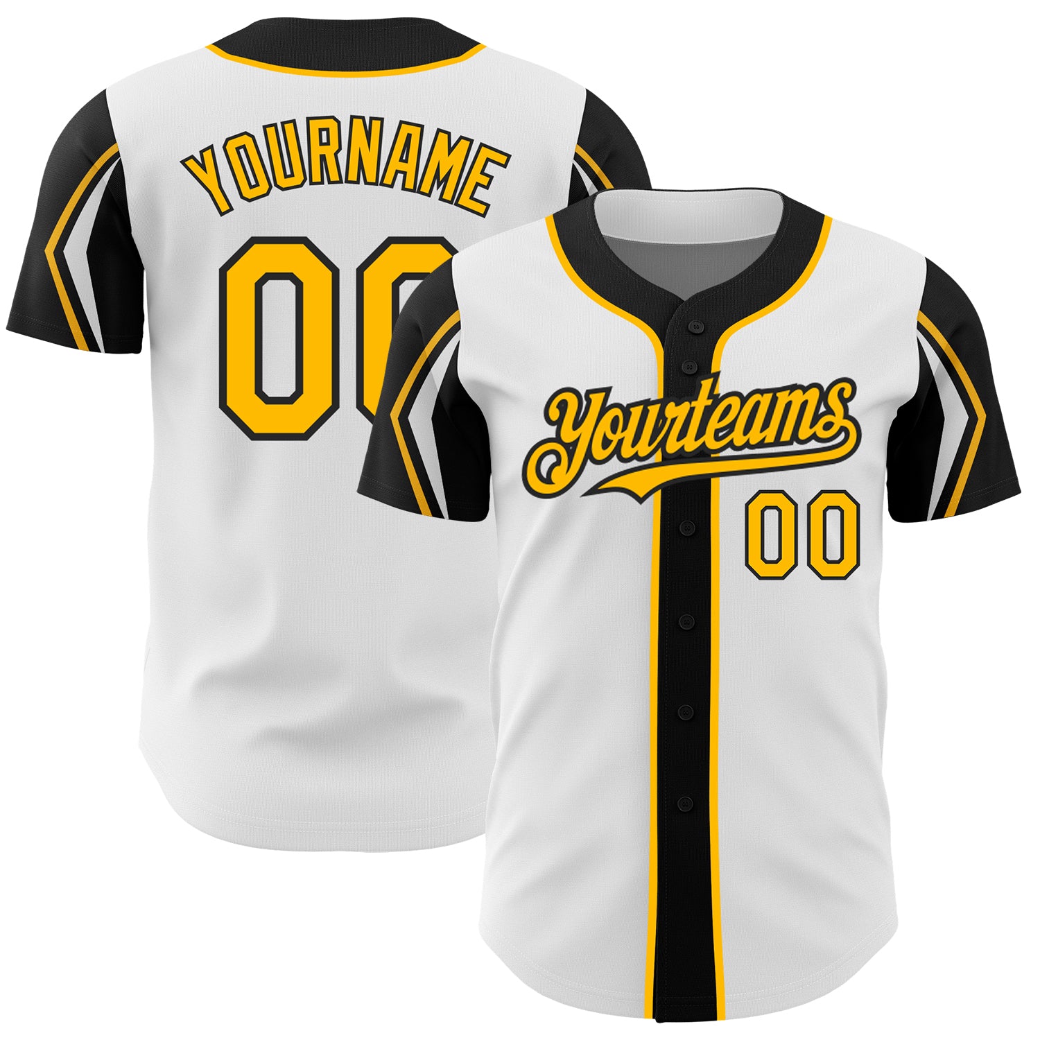 Custom Baseball Jersey with Personalized Name and Number - White Gold-Black Team Colors, Arm Shapes Personalized White Gold-Black