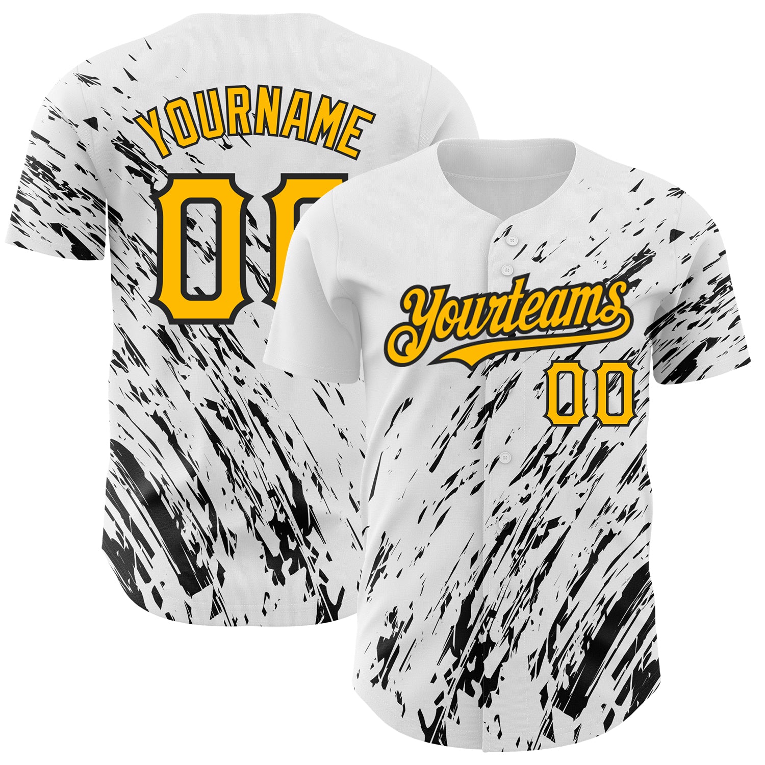 Custom Name and Number Personalized Black White 3D Pattern Baseball Jersey - Authentic Team Apparel Personalized White Gold-Black